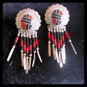 Sterling Onyx/Red Earrings